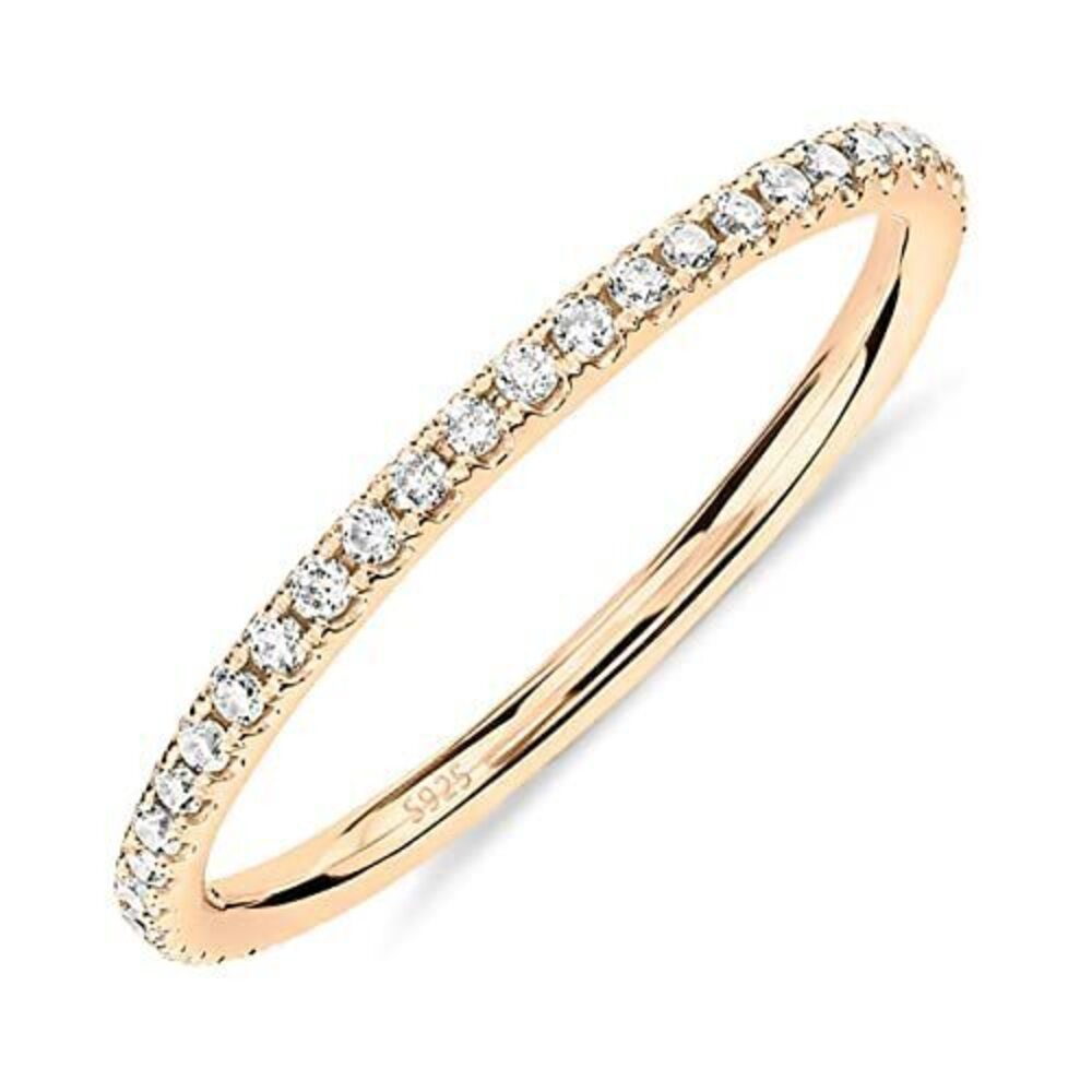 1048 18K Yellow Gold Vermeil 925 Sterling Silver Stackable CZ Ring | Thin